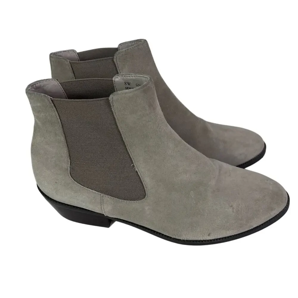 14th & Union Boots Womens 8 W Taupe Ankle Elastic Side Suede Leather